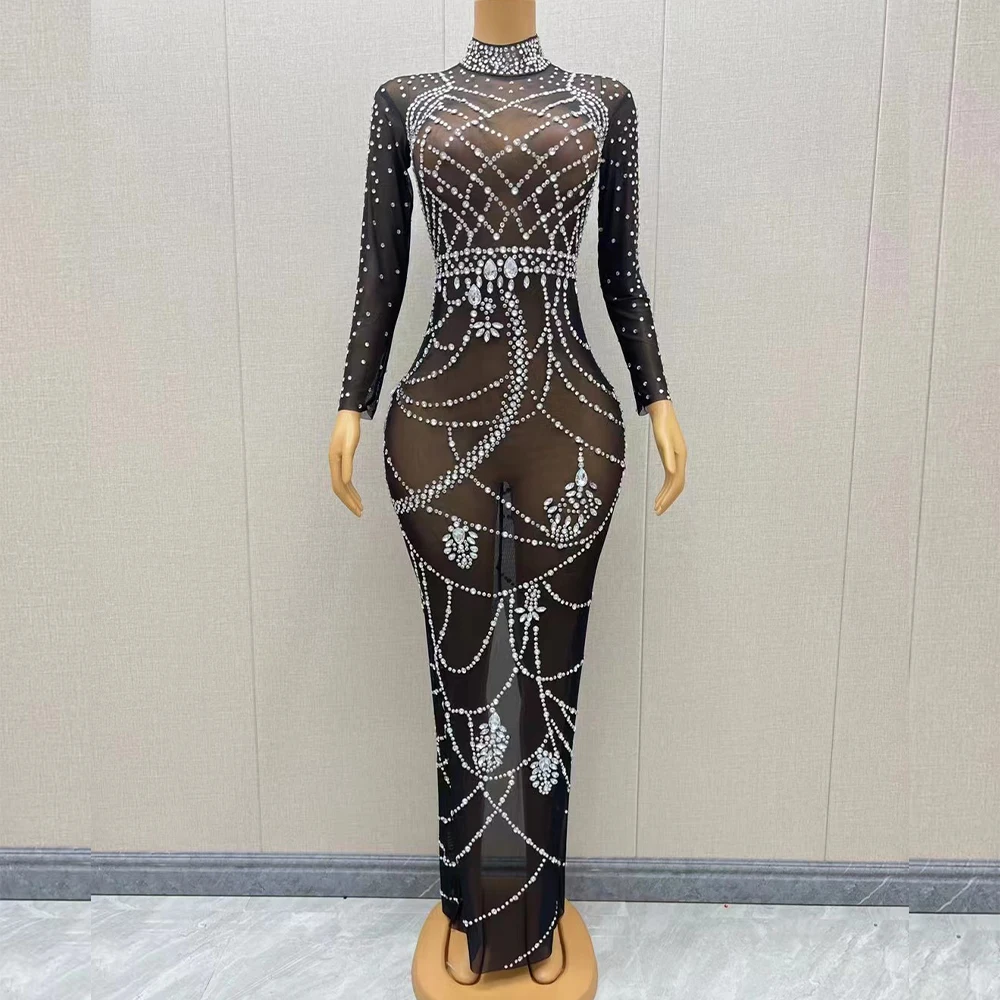 Sexy Stage Shining Silver Rhinestones Transparent Long Sleeves Dress Birthday Celebrate Costume Evening Dance Photoshoot Dress
Sexy Stage Shining Silver Rhinestones Transparent Long Sleeves Dress Birthday Celebrate Costume Evening Dance Photoshoot Dress
