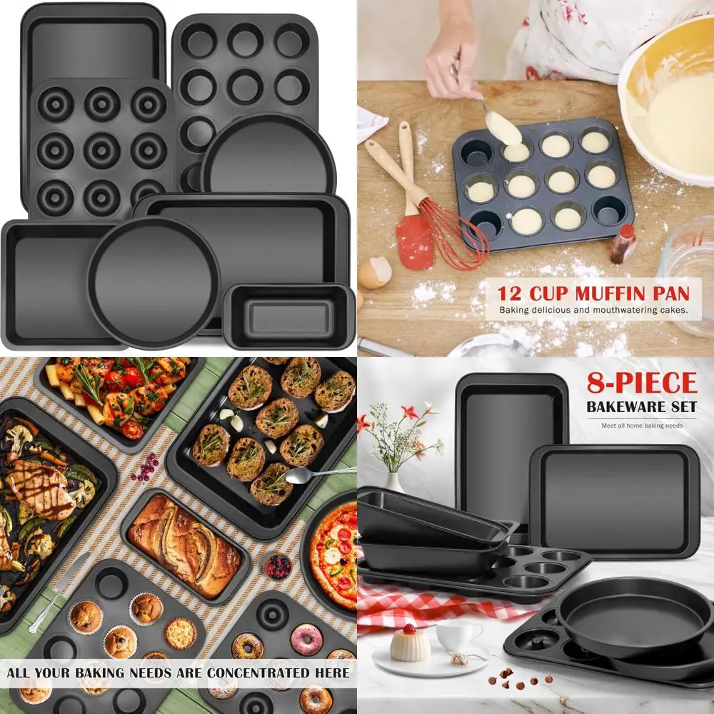 bakeware sets, nonstick baking pans set 8 piece including donut pan,2 round cake pan, square cake pan, loaf pan, muffin pan, coo
bakeware sets, nonstick baking pans set 8 piece including donut pan,2 round cake pan, square cake pan, loaf pan, muffin pan, coo