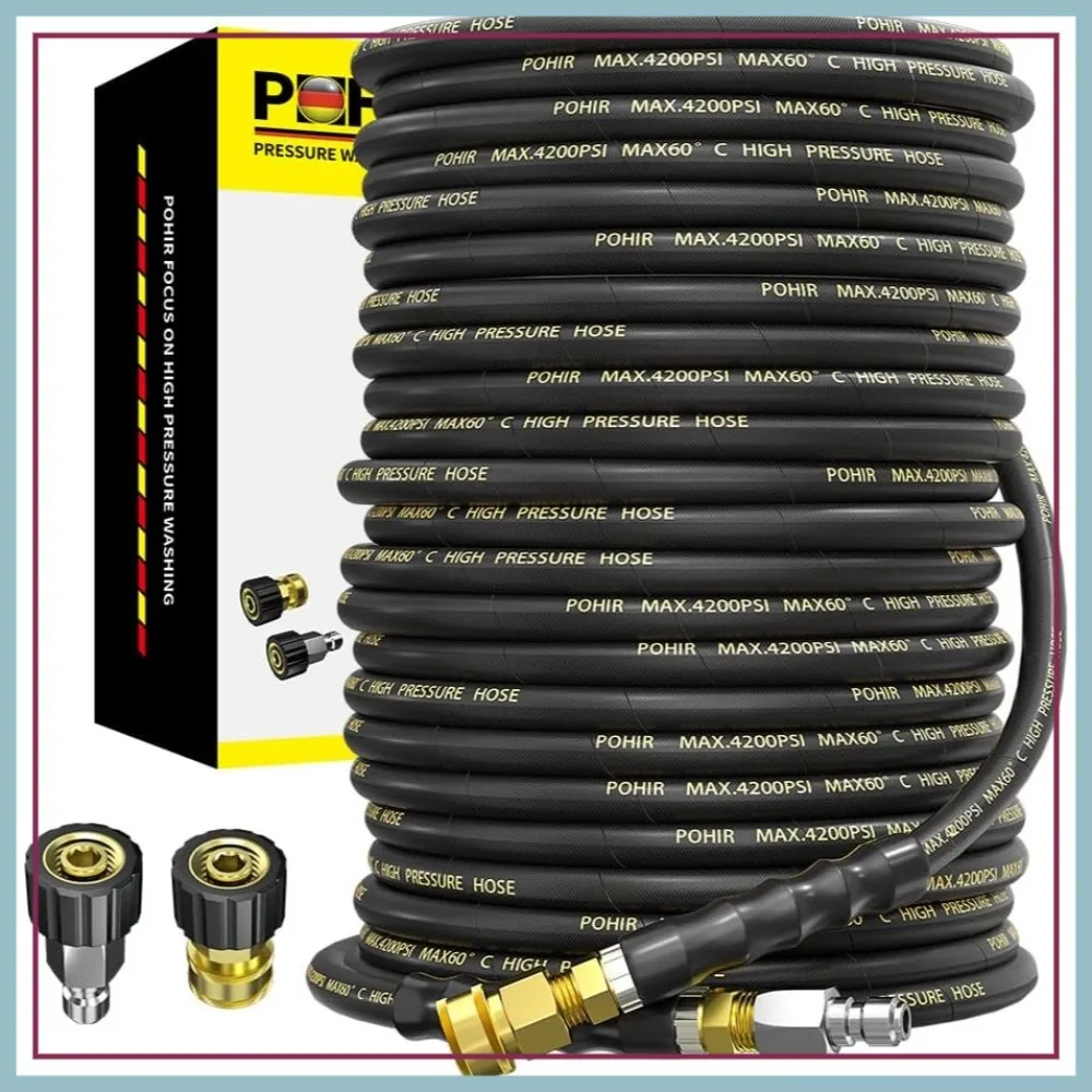 100FT Power Washer Hose 3/8'' Quick Connect, Wire Braided 4200 PSI, 2 Kits M22 14mm & 1/4 Inch
100FT Power Washer Hose 3/8'' Quick Connect, Wire Braided 4200 PSI, 2 Kits M22 14mm & 1/4 Inch