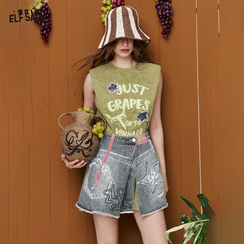 ELFSACK Women's Printed Tank Top & Detachable Denim Skort Set, Patchwork Graphic Two-Piece Outfit, Casual Streetwear for Summer
ELFSACK Women's Printed Tank Top & Detachable Denim Skort Set, Patchwork Graphic Two-Piece Outfit, Casual Streetwear for Summer