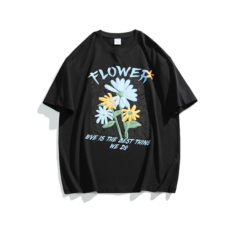 Summer Men Flower Printing Round Collar T-Shirt Hip Hop Cotton Short Sleeve Unisex Black Drop Shoulder Tees Fashion Streetwear
Summer Men Flower Printing Round Collar T-Shirt Hip Hop Cotton Short Sleeve Unisex Black Drop Shoulder Tees Fashion Streetwear