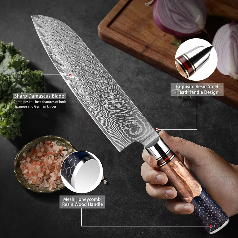 Santoku Knife 7 inch,Damascus Chef Knife VG-10 Steel Blade Japanese Knife,Sharp Kitchen Knife Chopping Knife Pro Cutting Knife
Santoku Knife 7 inch,Damascus Chef Knife VG-10 Steel Blade Japanese Knife,Sharp Kitchen Knife Chopping Knife Pro Cutting Knife