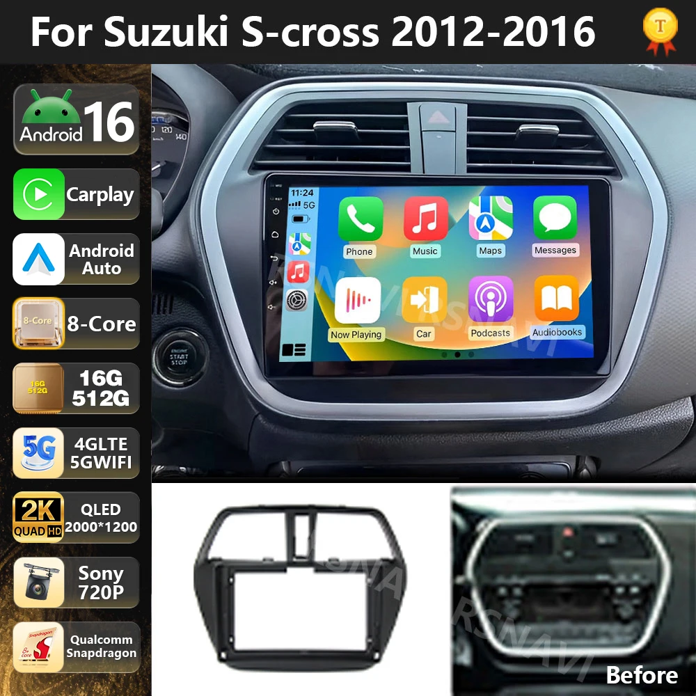 Qualcomm Android 16 Carplay Auto Car Radio For Suzuki SX4-CROSS 2014 - 2017 Multimedia Video Player GPS Stereo Head Unit 4G WiFi
Qualcomm Android 16 Carplay Auto Car Radio For Suzuki SX4-CROSS 2014 - 2017 Multimedia Video Player GPS Stereo Head Unit 4G WiFi