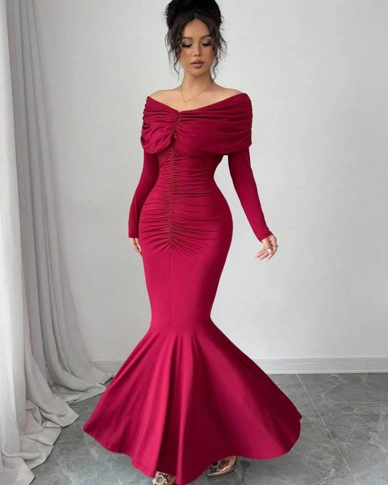 Customized Temperament Mermaid Off the Shoulder Evening Dresses Graceful Satin Long Sleeves Vestido De Festa Vestido De Noche
Customized Temperament Mermaid Off the Shoulder Evening Dresses Graceful Satin Long Sleeves Vestido De Festa Vestido De Noche