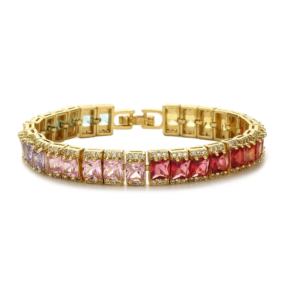 Women's bracelet plated with 18k gold, colorful crystal zircon, square gradient color, trendy and fashionable jewelry
Women's bracelet plated with 18k gold, colorful crystal zircon, square gradient color, trendy and fashionable jewelry