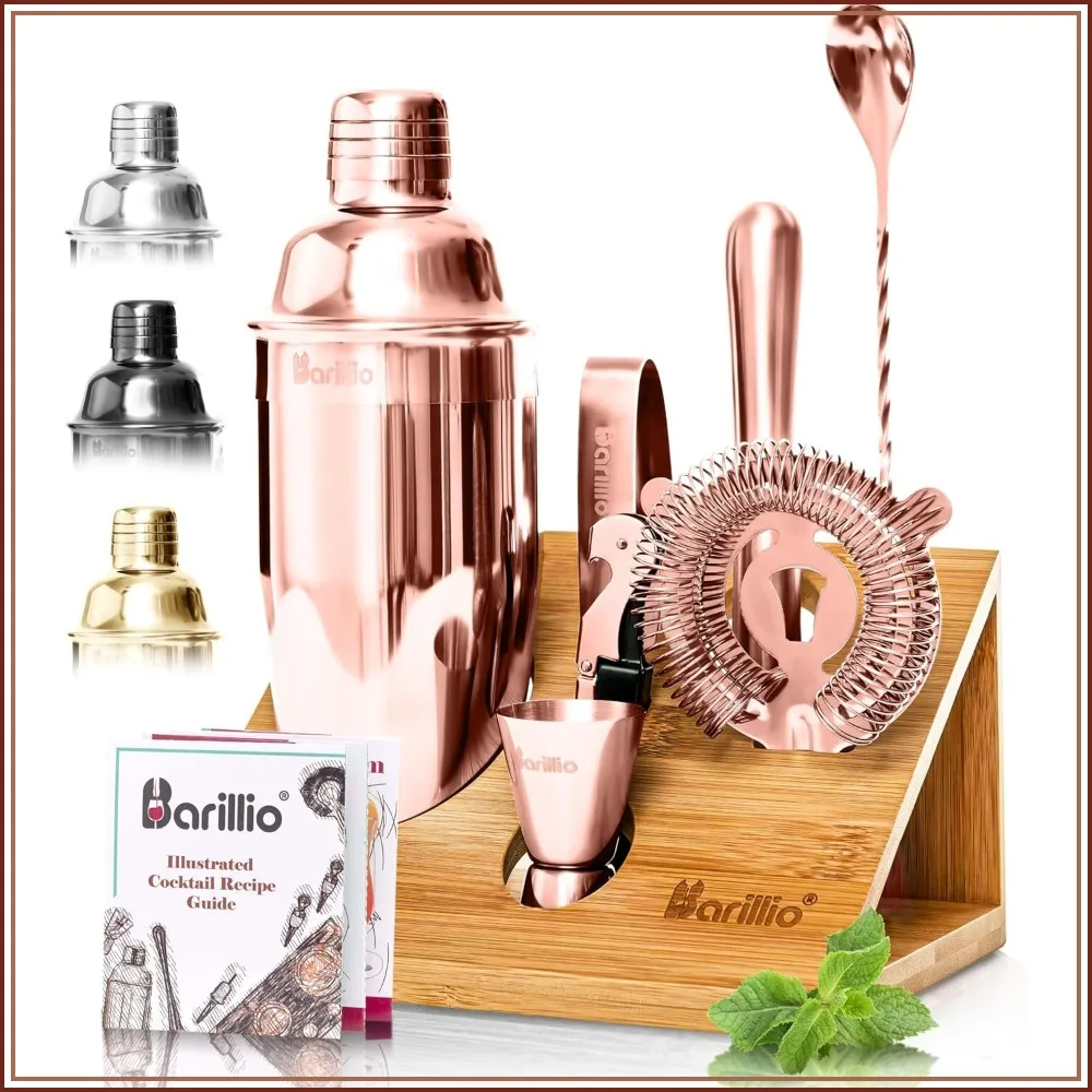 10-Piece Rose Gold Cocktail Shaker Set with Bamboo Stand - Stainless Steel Bar Tools for Home Mixology
10-Piece Rose Gold Cocktail Shaker Set with Bamboo Stand - Stainless Steel Bar Tools for Home Mixology