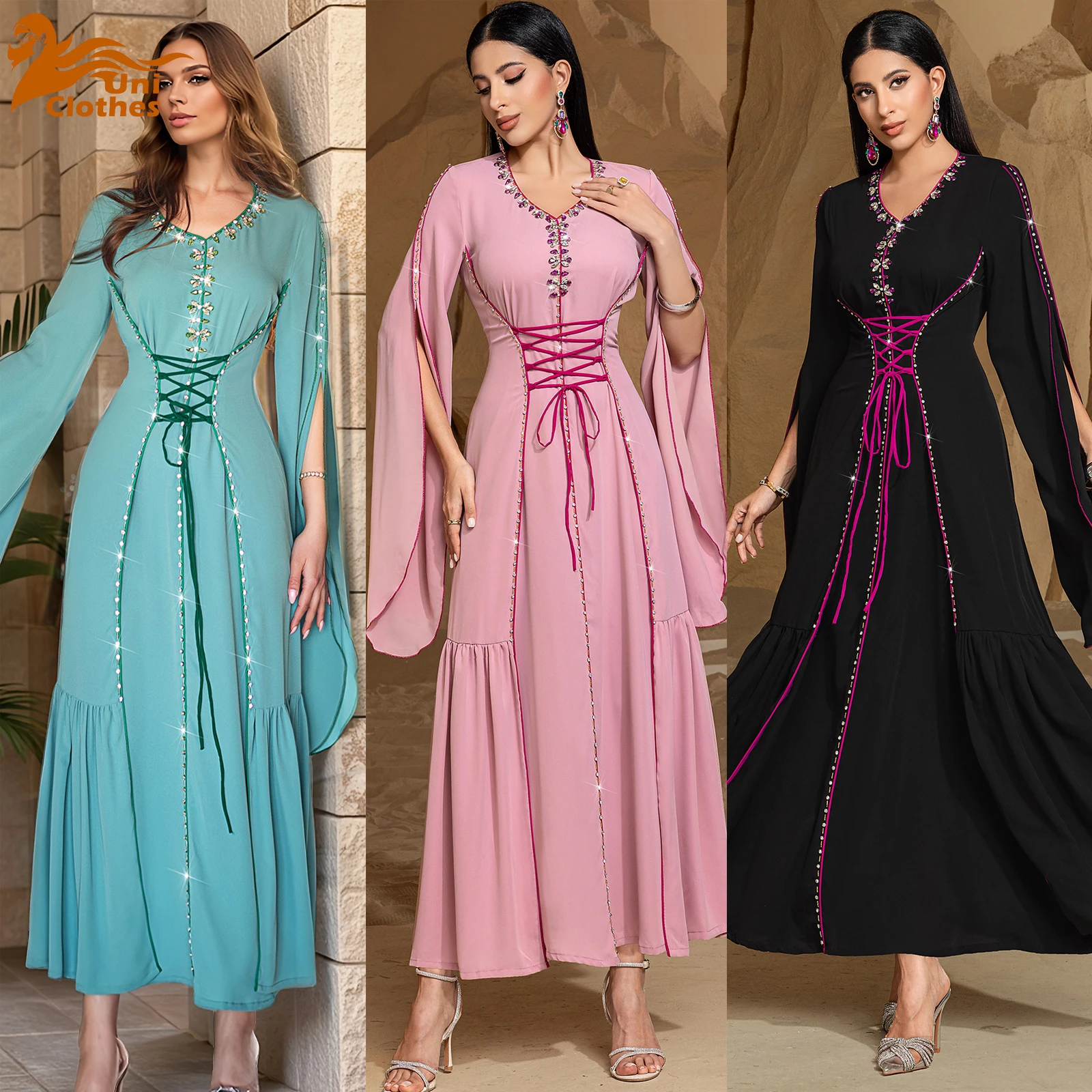 UNI Eid Djellaba Diamonds Dubai Abaya Muslim Women Maxi Evening Party Dress Morocco Kaftan Turkey Robe Islam Clothing Gown
UNI Eid Djellaba Diamonds Dubai Abaya Muslim Women Maxi Evening Party Dress Morocco Kaftan Turkey Robe Islam Clothing Gown