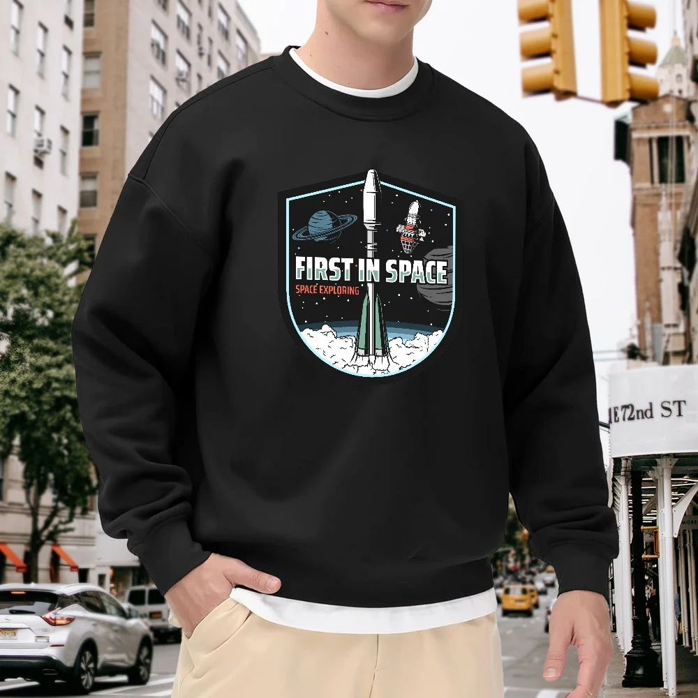 Men's Black Crewneck Pullover Sweatshirt with Rocket Planet Print, Loose Fit Top, Street Fashion Casual Versatile, Soft and Comfortable, Suitable for Daily Wear and Sports
Men's Black Crewneck Pullover Sweatshirt with Rocket Planet Print, Loose Fit Top, Street Fashion Casual Versatile, Soft and Comfortable, Suitable for Daily Wear and Sports