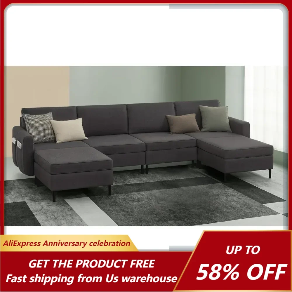 Modular Sectional Sofa, Convertible 6-Seat U-Shaped Couch with Ottoman, Deep Seat, Sectional Couches for Living Room
Modular Sectional Sofa, Convertible 6-Seat U-Shaped Couch with Ottoman, Deep Seat, Sectional Couches for Living Room