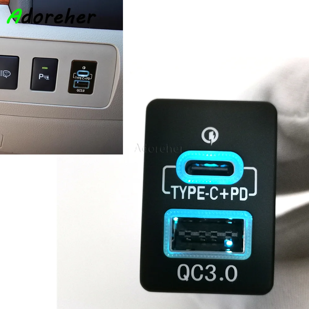 Автомобильное зарядное устройство QC3.0 USB Type C с двумя интерфейсами, быстрое автомобильное зарядное устройство для Toyota Camry 50 Prius Corolla PRADO RAV4 2007-2014
Автомобильное зарядное устройство QC3.0 USB Type C с двумя интерфейсами, быстрое автомобильное зарядное устройство для Toyota Camry 50 Prius Corolla PRADO RAV4 2007-2014