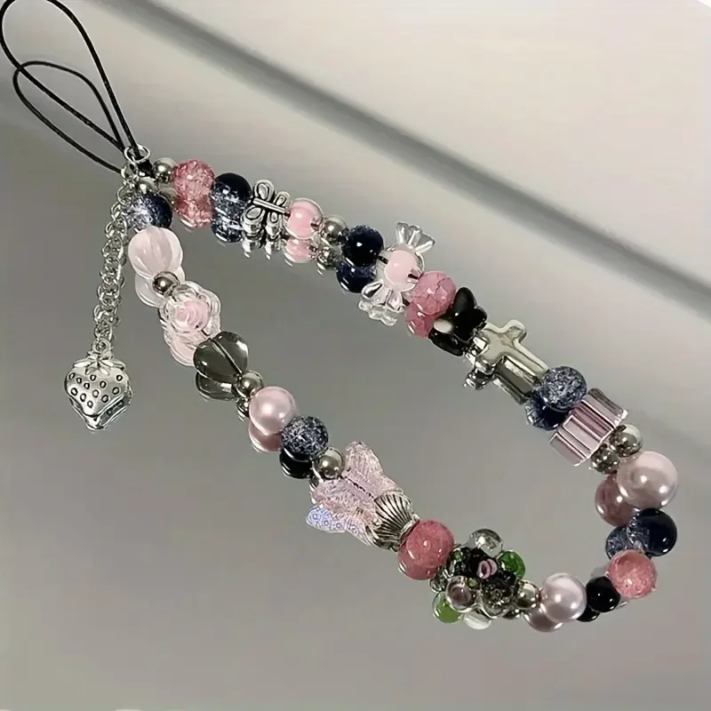 A pink butterfly cross beaded phone strap pendant strawberry acrylic beaded phone chain decorative charm
A pink butterfly cross beaded phone strap pendant strawberry acrylic beaded phone chain decorative charm