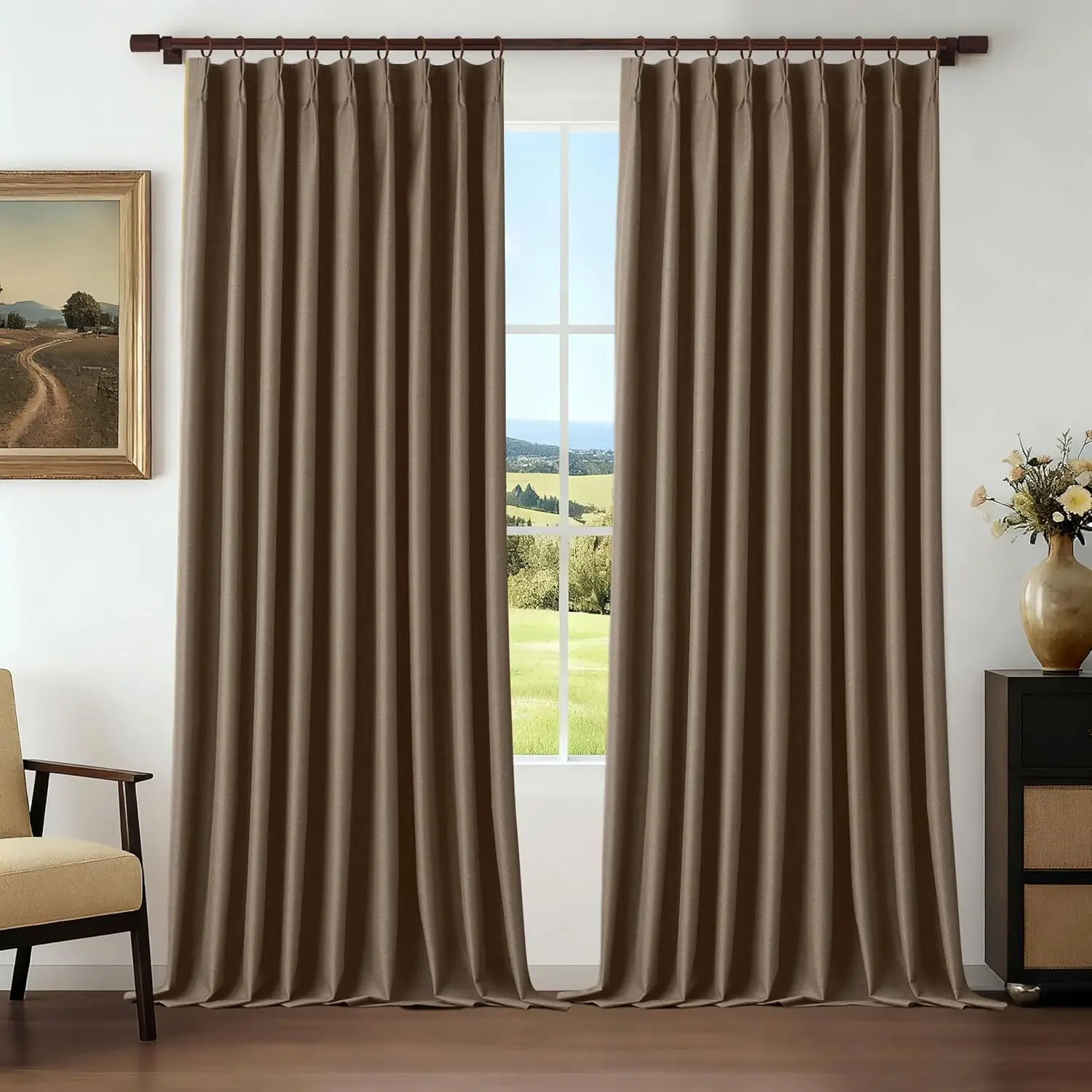 Brown Pinch Pleated Blackout Curtains 84 Inches Long Single Panel Thermal Insulated Linen Curtains with Hooks for Living
Brown Pinch Pleated Blackout Curtains 84 Inches Long Single Panel Thermal Insulated Linen Curtains with Hooks for Living