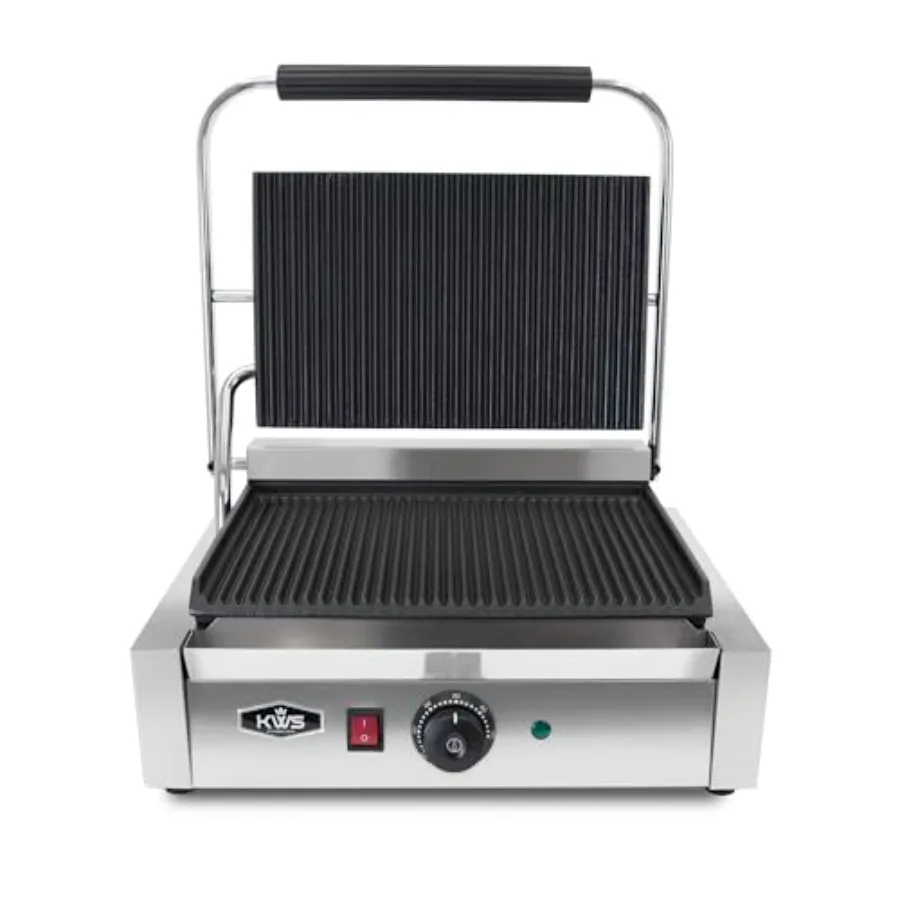 KWS PM17 Premium 110V Electric Commercial 1700W Panini Grill with Grooved Plates 13.5 x 9.25 Cooking Surface for HighVolume San
KWS PM17 Premium 110V Electric Commercial 1700W Panini Grill with Grooved Plates 13.5 x 9.25 Cooking Surface for HighVolume San