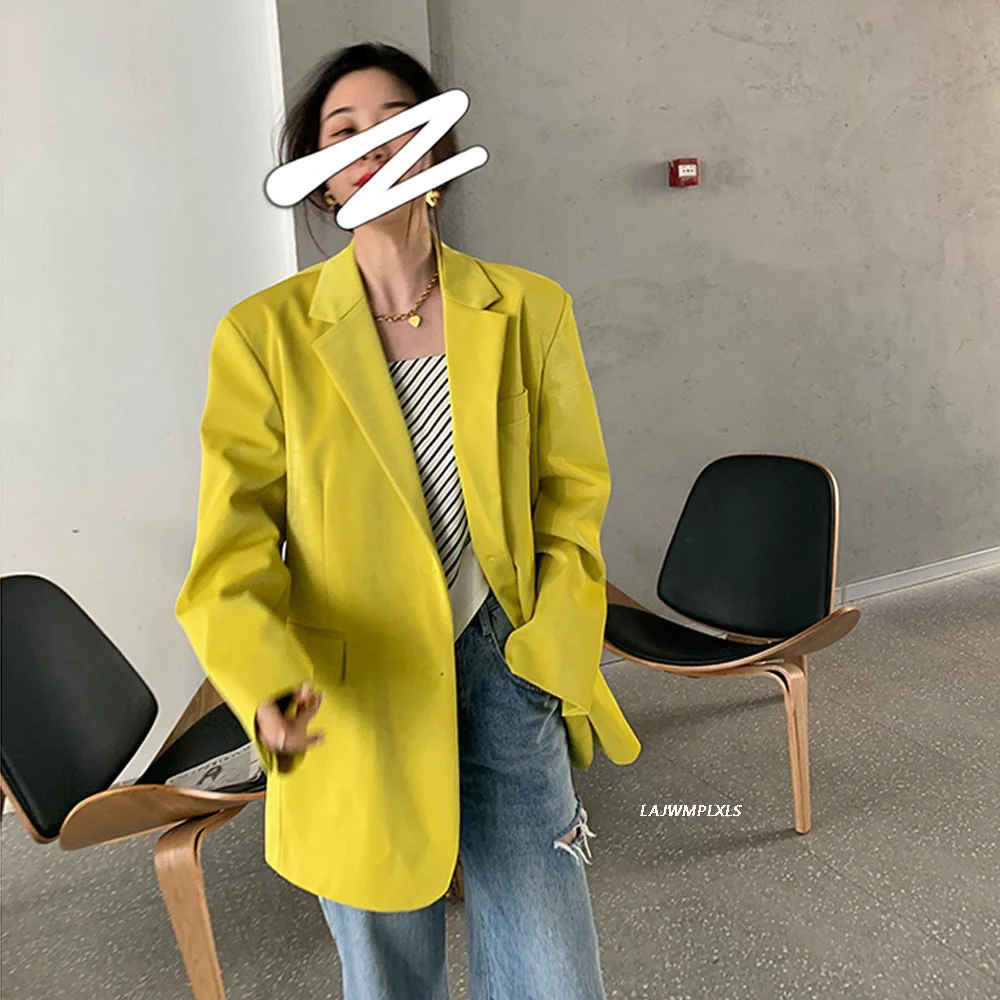 Bright Spring 2023 New Yellow Loose Casual PU Leather Suit Jacket Coat women Vintage Streetwear Clothing
Bright Spring 2023 New Yellow Loose Casual PU Leather Suit Jacket Coat women Vintage Streetwear Clothing