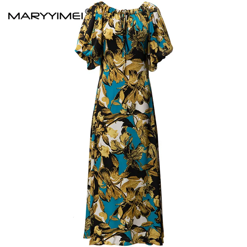 MARYYIMEI Fashion Designer spring Summer Women's O-Neck Lantern Sleeved Lace-UP hollow out Vintage Printed Dresses
MARYYIMEI Fashion Designer spring Summer Women's O-Neck Lantern Sleeved Lace-UP hollow out Vintage Printed Dresses