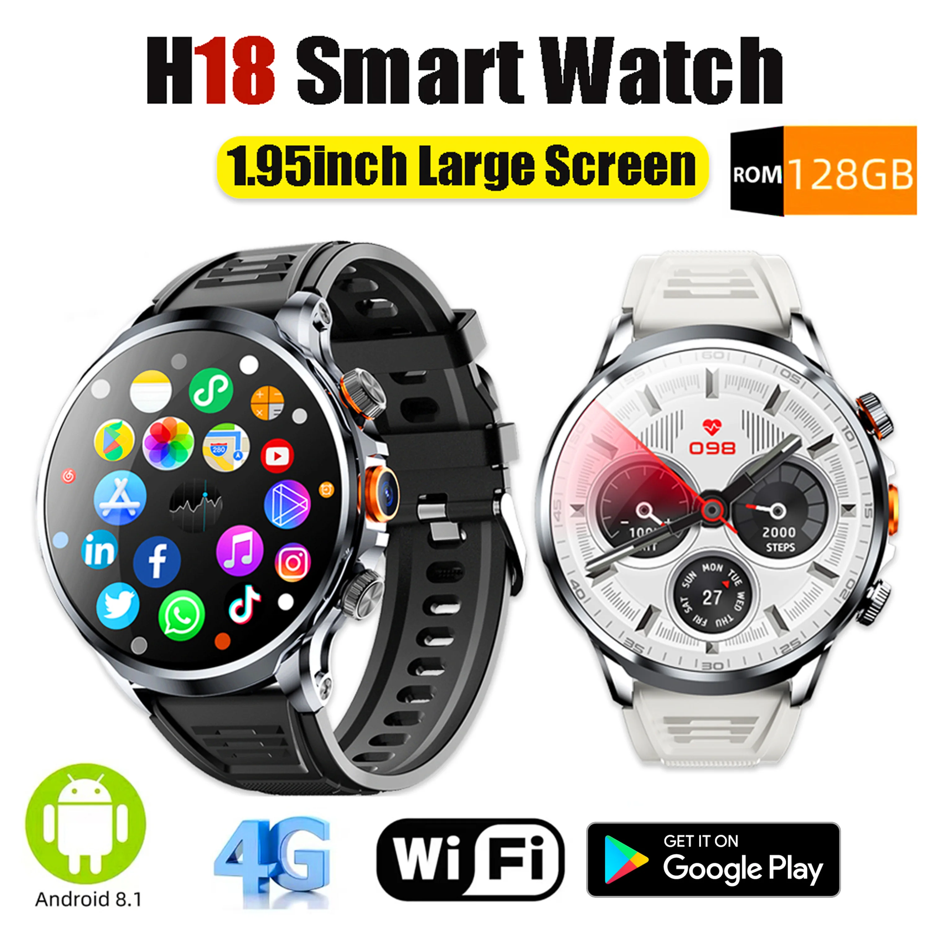 2024 New H18 Smart Watch 1.95'' Large Screen 128GB ROM 4G Sim Card WIFI GPS Video Call Dual Camera Heart Rate Smartwatch Men
2024 New H18 Smart Watch 1.95'' Large Screen 128GB ROM 4G Sim Card WIFI GPS Video Call Dual Camera Heart Rate Smartwatch Men