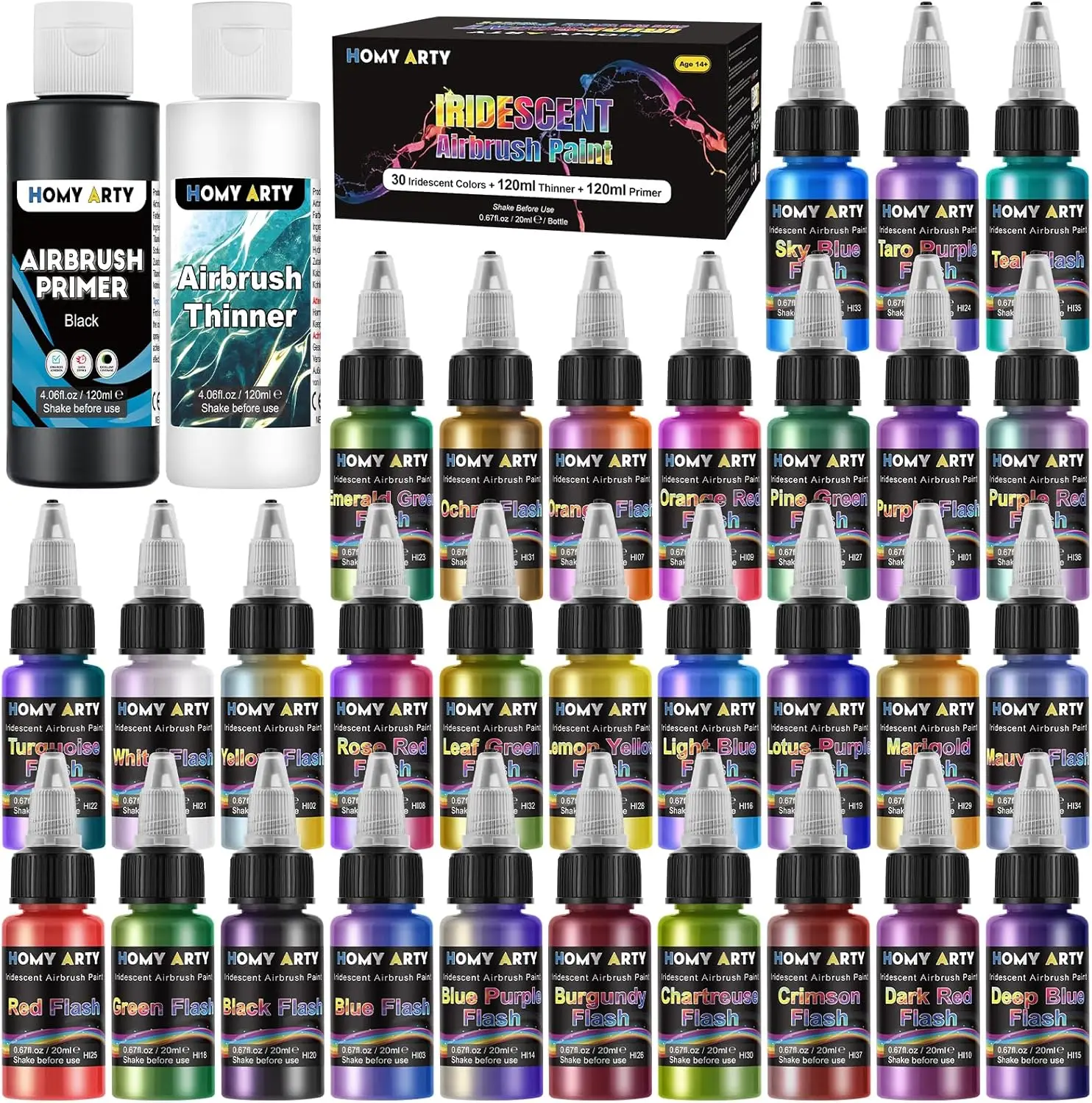 Iridescent Airbrush Paint Set - 30 Colors with Thinner & Primer, Water-Based Acrylic for Models & Canvas
Iridescent Airbrush Paint Set - 30 Colors with Thinner & Primer, Water-Based Acrylic for Models & Canvas