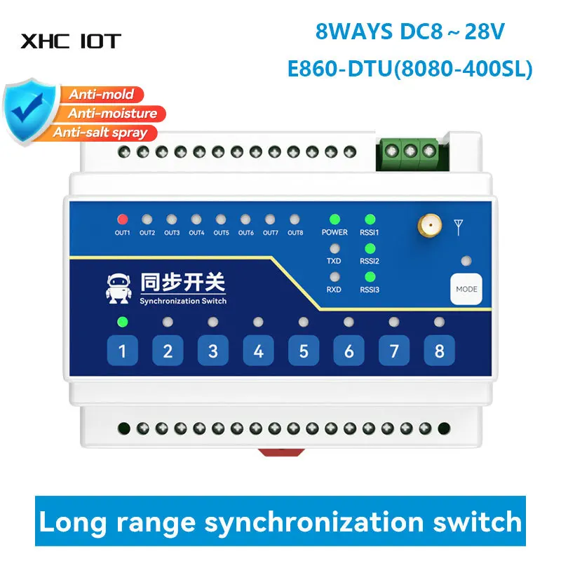 8WAYS RS485 8 Digital Inputs/Outputs Wireless Remote Synchronized Switch DC8-28V LoRa 433Mhz XHCIOT E860-DTU(8080-400SL) 10KM
8WAYS RS485 8 Digital Inputs/Outputs Wireless Remote Synchronized Switch DC8-28V LoRa 433Mhz XHCIOT E860-DTU(8080-400SL) 10KM