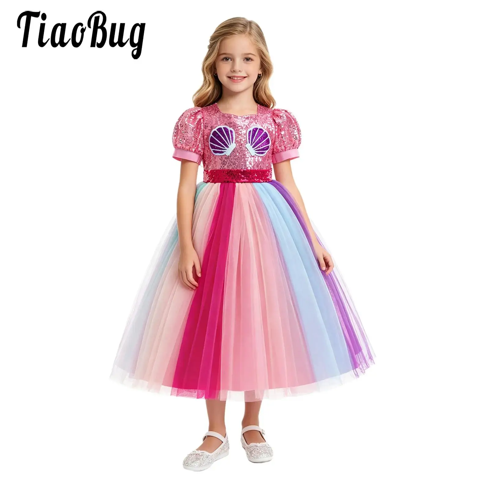 Kids Girls Shiny Mermaid Princess Ballet Dress Sequins Puff Sleeve Rainbow Tulle Tutu Dress for Birthday Party Stage Performance
Kids Girls Shiny Mermaid Princess Ballet Dress Sequins Puff Sleeve Rainbow Tulle Tutu Dress for Birthday Party Stage Performance