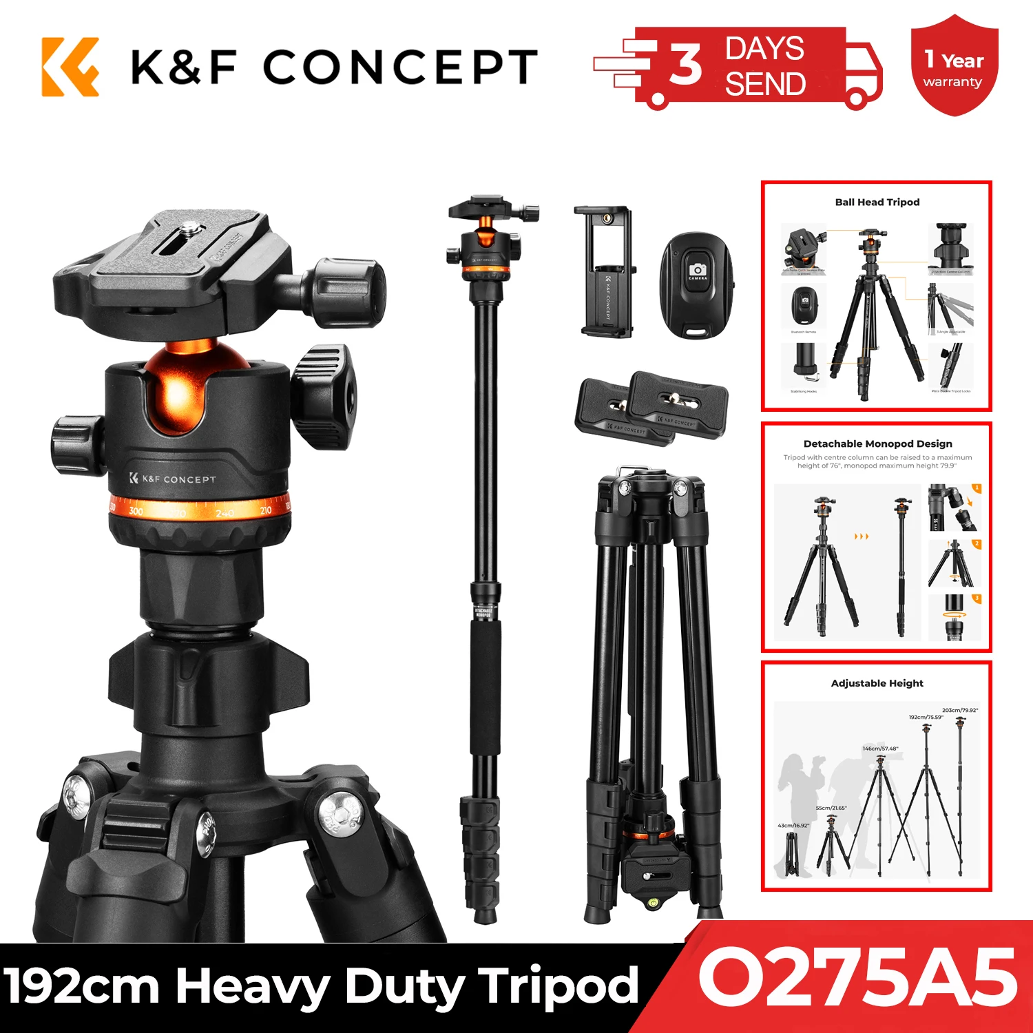 Штатив для камеры K&F Concept 192 см со съемным монопод с шаровой головкой и нагрузкой на 360 градусов, 17,6 фунтов, сверхмощные штативы для зеркальных фотокамер O275A5 + BH-36
Штатив для камеры K&F Concept 192 см со съемным монопод с шаровой головкой и нагрузкой на 360 градусов, 17,6 фунтов, сверхмощные штативы для зеркальных фотокамер O275A5 + BH-36