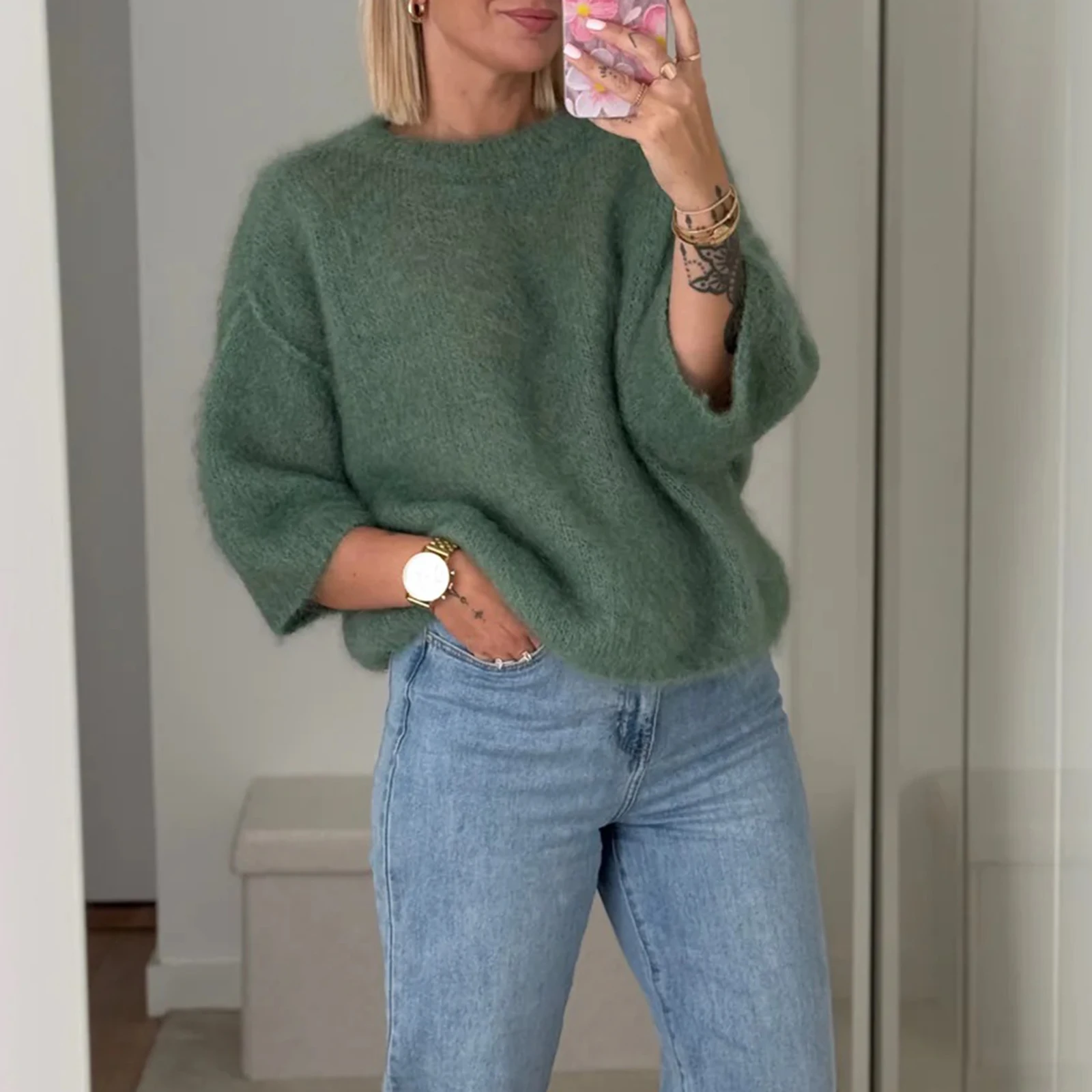 Combhasaki Women's Y2K Half Sleeve Fuzzy Sweaters Solid Color Crew Neck Drop Shoulder Loose Fit Casual Pullover Tops Streetwear
Combhasaki Women's Y2K Half Sleeve Fuzzy Sweaters Solid Color Crew Neck Drop Shoulder Loose Fit Casual Pullover Tops Streetwear