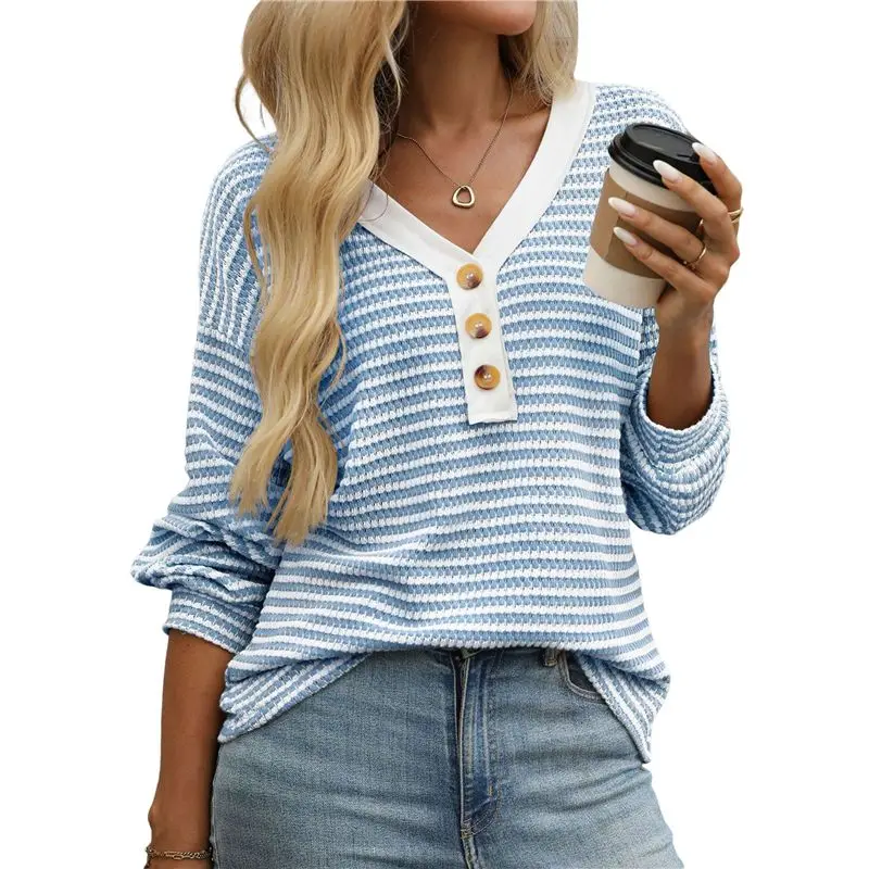 CYL-Женский пуловер на пуговицах с v-образным вырезом, повседневная футболка с длинными рукавами и цветными блоками
CYL-Женский пуловер на пуговицах с v-образным вырезом, повседневная футболка с длинными рукавами и цветными блоками