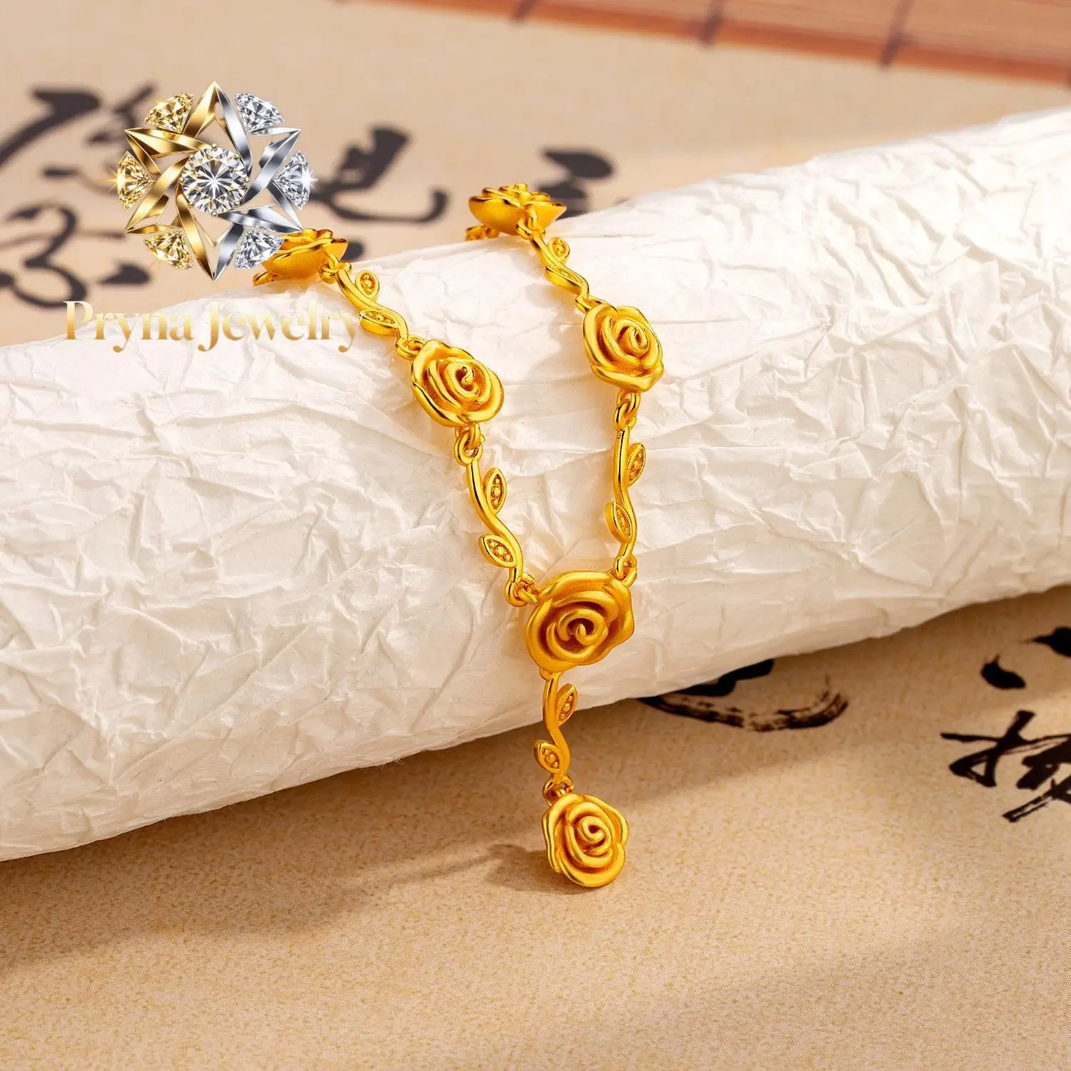 Pryna Jewelry 24K real gold Rose twig pendant necklace 999 pure gold fashion antique flower design temperament everything clav
Pryna Jewelry 24K real gold Rose twig pendant necklace 999 pure gold fashion antique flower design temperament everything clav