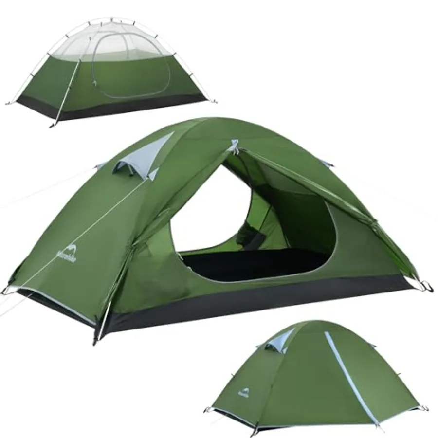 Camping tent for 2-3 persons, waterproof double-layer polyester, gray, ultralight and packable for backpacking
Camping tent for 2-3 persons, waterproof double-layer polyester, gray, ultralight and packable for backpacking