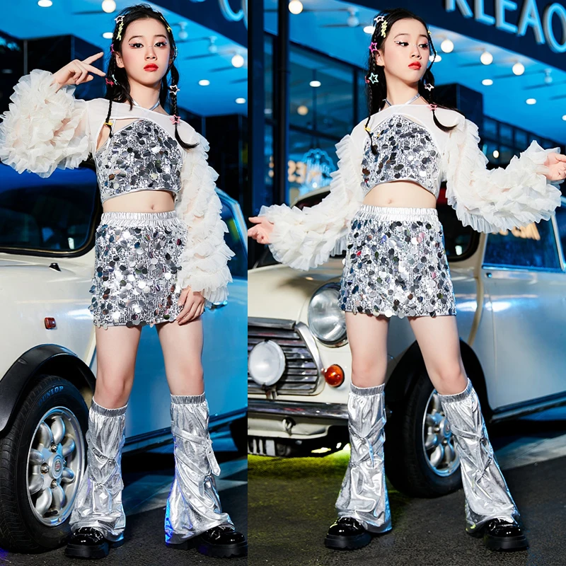 Children'S K-pop Stage Outfits Girls Jazz Dance Costume Silver Sequins Top Skirt Kids Hip Hop Dance Performance Clothes DWY9671
Children'S K-pop Stage Outfits Girls Jazz Dance Costume Silver Sequins Top Skirt Kids Hip Hop Dance Performance Clothes DWY9671