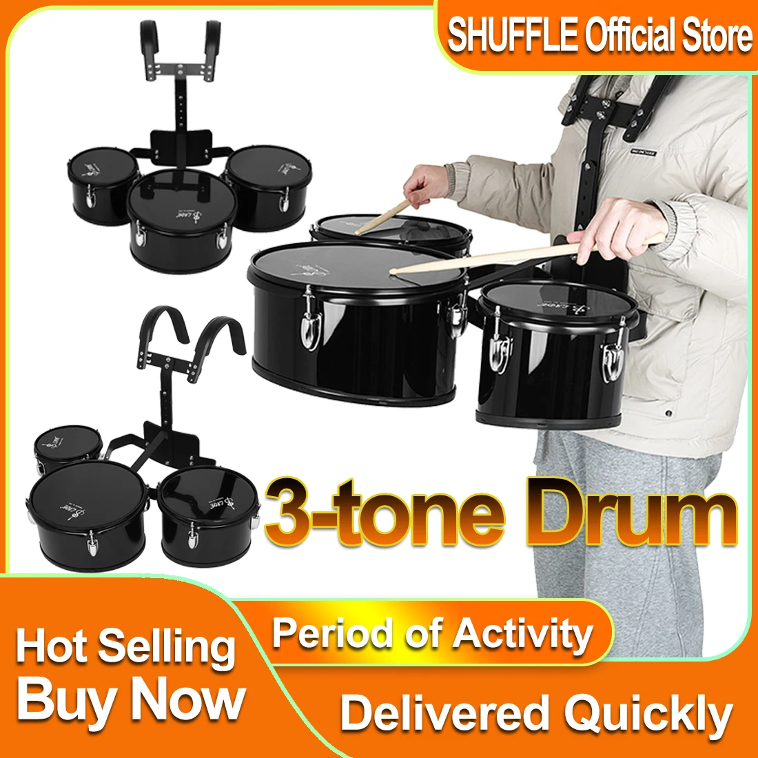 SLADE Triple Marching Drum Metal Solid Wood Black Multi Joint Drum Percussion Instrument 3-Tone Drum Performance With Back Stand
SLADE Triple Marching Drum Metal Solid Wood Black Multi Joint Drum Percussion Instrument 3-Tone Drum Performance With Back Stand