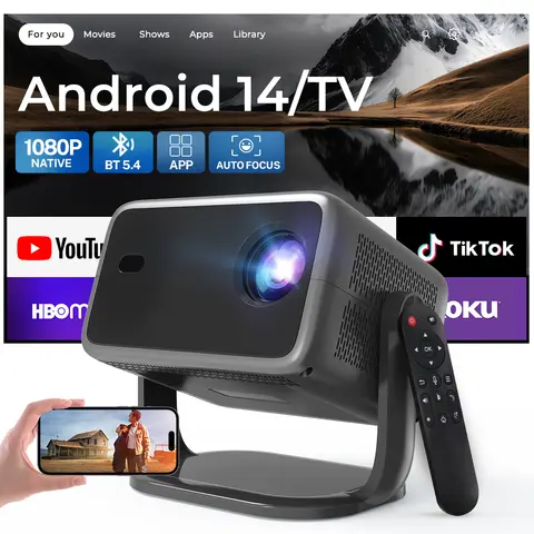 LYNCast Smart Projector, Native 1080P, 4k Decoding, APP Control, BT5.4, WIFI6, L018, Android14, 270° Rotate Portable, Home Theater, Perfect for TV Series, Movies, Gaming, Anime, Sports, K-Dramas, Concerts, Portable Projector
