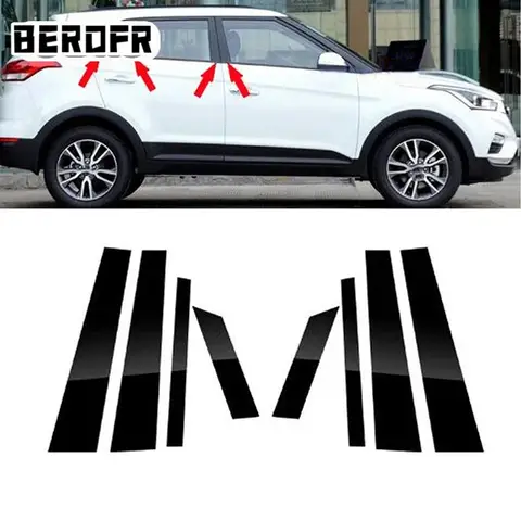 Car Pillar Posts for Hyundai Creta Ix25 2014 2015 2016 2017 2018 2019 Glossy Black Door Window Trim Cover Stickers Accessories