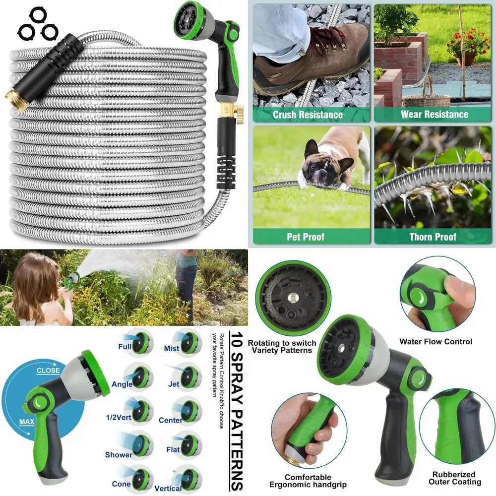 Flexible 3/4 Inch Heavy Duty Stainless Steel Garden Hose - 200FT Long, No Kink, Tangle-Free, with Nozzle, Durable for Outdoor Wa
Flexible 3/4 Inch Heavy Duty Stainless Steel Garden Hose - 200FT Long, No Kink, Tangle-Free, with Nozzle, Durable for Outdoor Wa