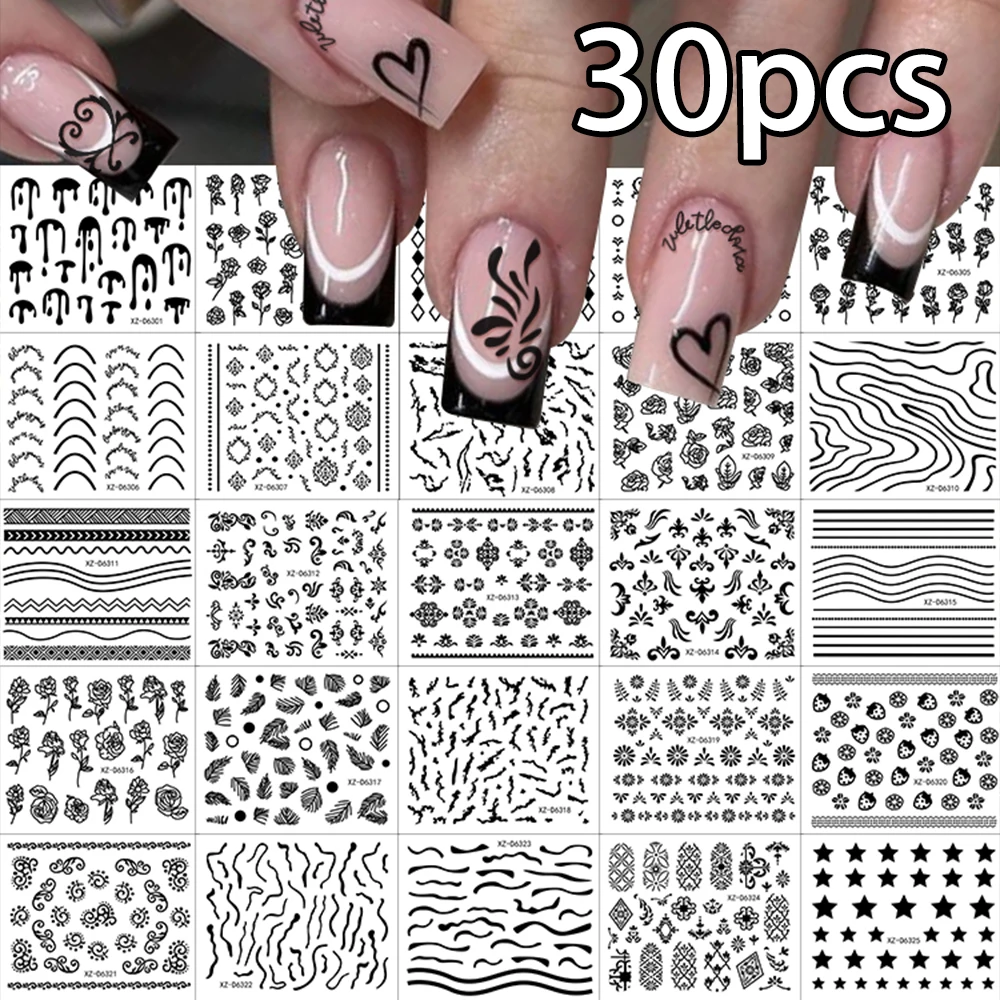 30Pcs 3D French Wavy Lines Nail Art Stickers Black White Geometric Lines Star Rose Nail Slider Retro Flower DIY Manicure Decorat
30Pcs 3D French Wavy Lines Nail Art Stickers Black White Geometric Lines Star Rose Nail Slider Retro Flower DIY Manicure Decorat