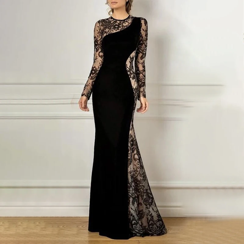 Elegant Long Black Evening Dresses for Women Lace O-Neck Floor-Length Mermaid Prom Special Events Wedding Party Gala Dress 2024
Elegant Long Black Evening Dresses for Women Lace O-Neck Floor-Length Mermaid Prom Special Events Wedding Party Gala Dress 2024
