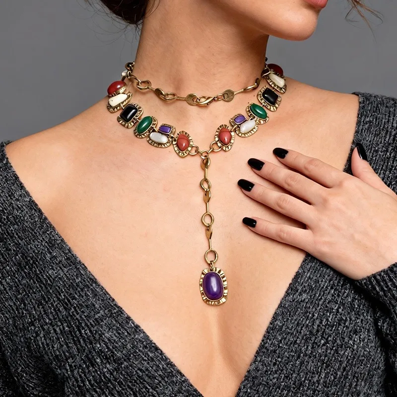 New Boho Vintage Gemstone Necklace Long Layered Sweater Chain European Ethnic Style Exquisite Fashion Pendant Jewelry for Women
New Boho Vintage Gemstone Necklace Long Layered Sweater Chain European Ethnic Style Exquisite Fashion Pendant Jewelry for Women