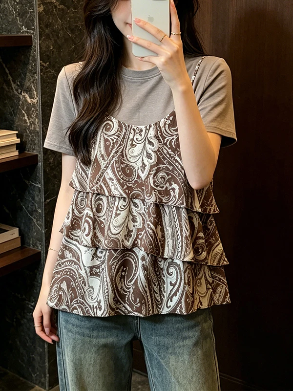 plus Size Slimming round Neck Print Strap Short Sleeve Shirt Korean Style Commute Fashion Simple Design Women's Top Summer Ne...
plus Size Slimming round Neck Print Strap Short Sleeve Shirt Korean Style Commute Fashion Simple Design Women's Top Summer Ne...