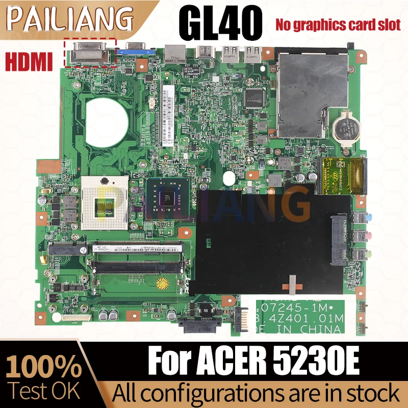 For ACER 5230E Notebook Mainboard 07245-1M GL40 HDMI MBTRM01001927 Laptop Motherboard Full Tested
For ACER 5230E Notebook Mainboard 07245-1M GL40 HDMI MBTRM01001927 Laptop Motherboard Full Tested