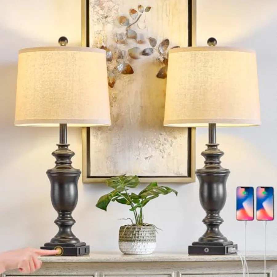 27.5" Set of 2 Farmhouse Table Lamps for Bedroom, 3 Way Dimmable Bedside Lamp with 2 USB +AC Outlet Nightstand Lamps for Living
27.5" Set of 2 Farmhouse Table Lamps for Bedroom, 3 Way Dimmable Bedside Lamp with 2 USB +AC Outlet Nightstand Lamps for Living