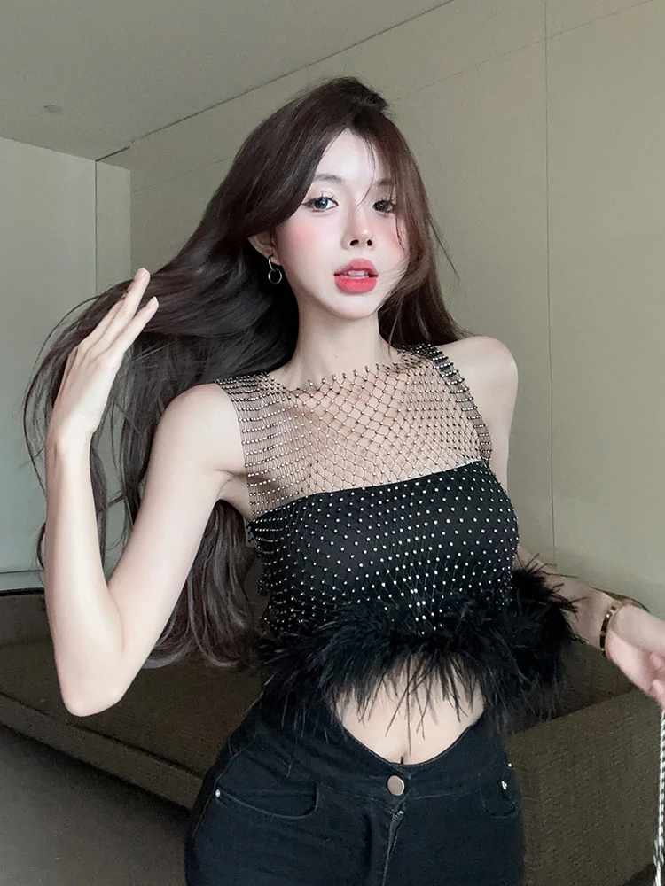 Sexy Hollow out Diamond Outerwear Sleeveless Top Women Pure Desire Set Design Dark Spicy Trim Tube Top Vest
Sexy Hollow out Diamond Outerwear Sleeveless Top Women Pure Desire Set Design Dark Spicy Trim Tube Top Vest