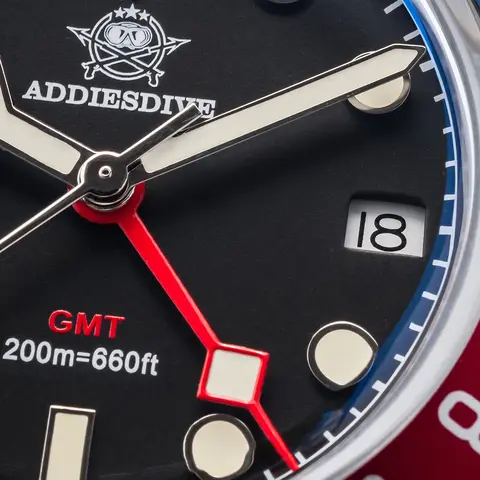 ADDIESDIVE Orologio da uomo di lusso GMT515-24H Diver 200m Vetro a specchio a bolle BGW9 Orologi analogici da uomo in acciaio inossidabile super luminoso