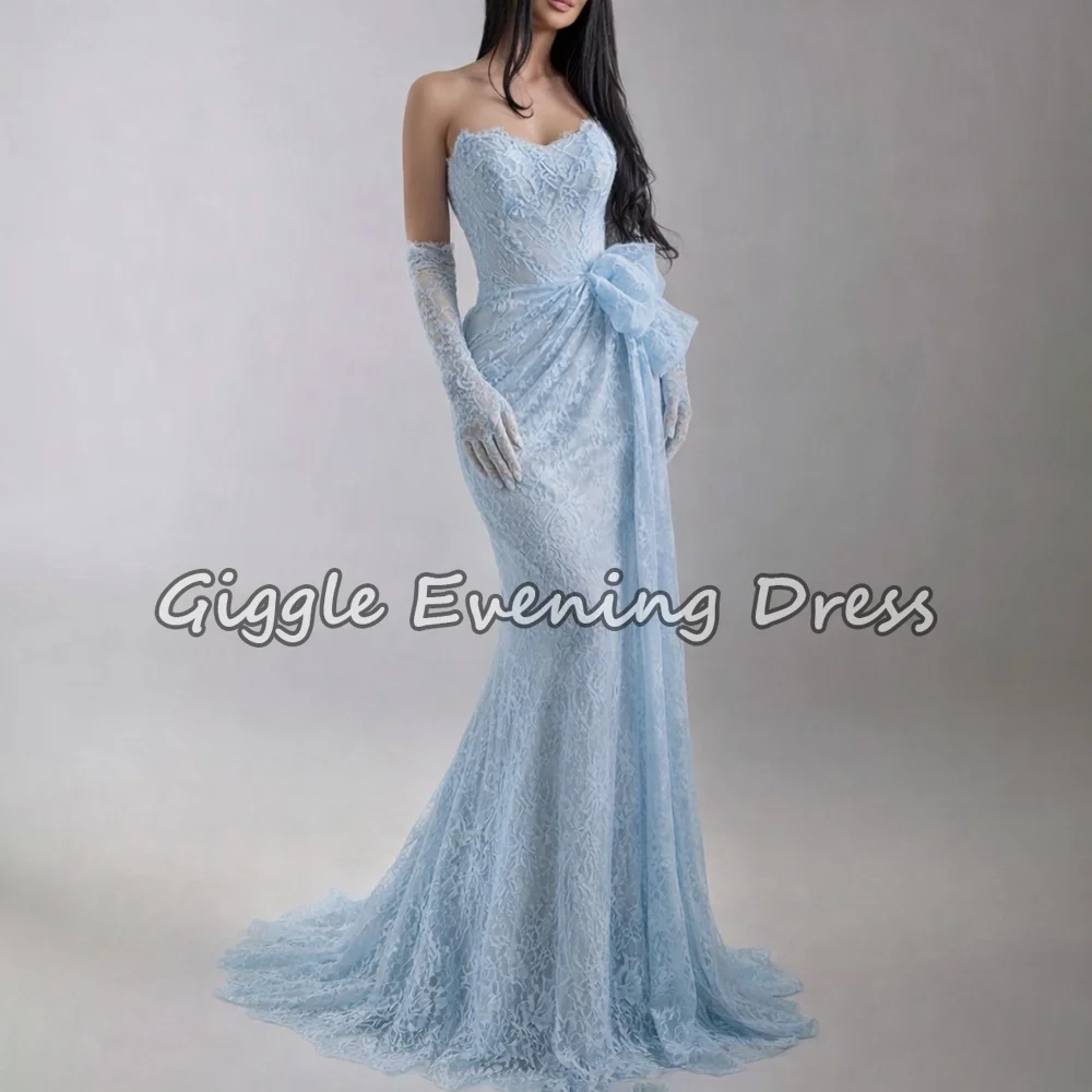 Charming Baby Blue Mermaid Pleats Strapless Prom Dresses Bow Lace Vestidos De Noche Floor-Length Formal Evening 2026
Charming Baby Blue Mermaid Pleats Strapless Prom Dresses Bow Lace Vestidos De Noche Floor-Length Formal Evening 2026