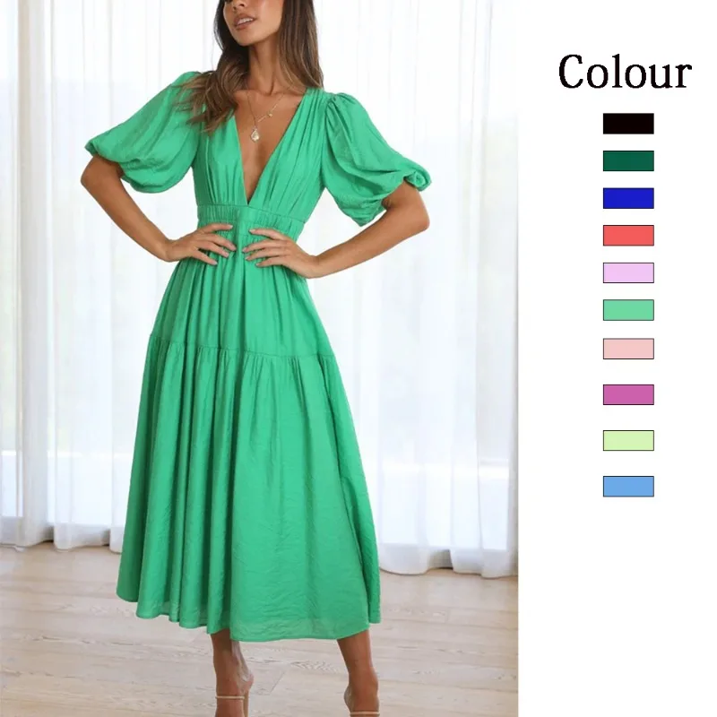 Summer Amazon V-neck Cinched Waist Mid-length Dress for European and American Foreign Trade Casual Fashion Trend Fashion Dress
Summer Amazon V-neck Cinched Waist Mid-length Dress for European and American Foreign Trade Casual Fashion Trend Fashion Dress