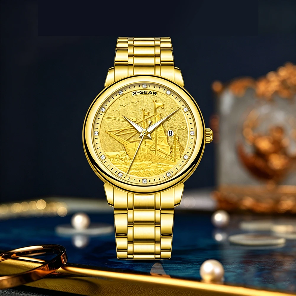 X-GEAR Men's Gold Dial Quartz Watch Luminous Waterproof Stainless Steel with Date And Week Display
X-GEAR Men's Gold Dial Quartz Watch Luminous Waterproof Stainless Steel with Date And Week Display