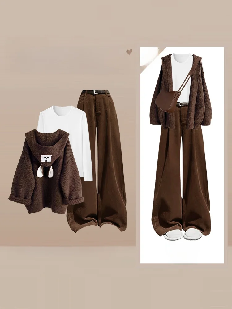 College Sle Knitted Hat Sweater Aosphere Wide Leg Pants Autumn Trendy Set Long Skirt Tee Piece Set Adult Women
College Sle Knitted Hat Sweater Aosphere Wide Leg Pants Autumn Trendy Set Long Skirt Tee Piece Set Adult Women