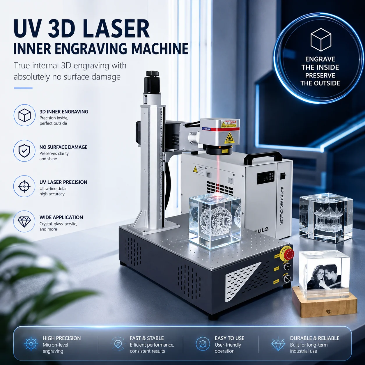 2-in-1 UV Laser Marking Machine 10W 3D Crystal Inner Engraving Laser Engraver with Electric Z-Axis High Precision Laser Marker for Crystal Glass Wood Leather Plastic & Metal
2-in-1 UV Laser Marking Machine 10W 3D Crystal Inner Engraving Laser Engraver with Electric Z-Axis High Precision Laser Marker for Crystal Glass Wood Leather Plastic & Metal
