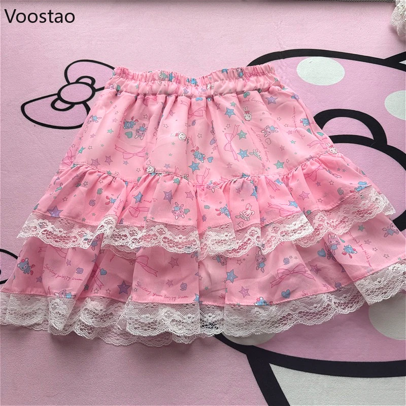 Pink Japanese Sweet Lolita Style Mini Skirt Women Kawaii Cartoon Bunny Bear Print Lace Cake Skirt Y2k Cute Skirts Faldas Mujer
Pink Japanese Sweet Lolita Style Mini Skirt Women Kawaii Cartoon Bunny Bear Print Lace Cake Skirt Y2k Cute Skirts Faldas Mujer