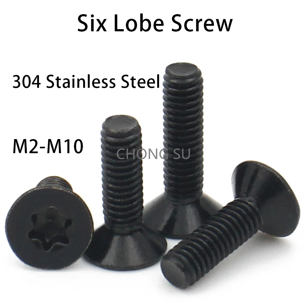 10pcs Black 304 Stainless Steel Torx Head M2 M2.5 M3 M4 M5 M6 M8 M10 Flat Countersunk Screw Six Lobe Bolt Machine screw
10pcs Black 304 Stainless Steel Torx Head M2 M2.5 M3 M4 M5 M6 M8 M10 Flat Countersunk Screw Six Lobe Bolt Machine screw