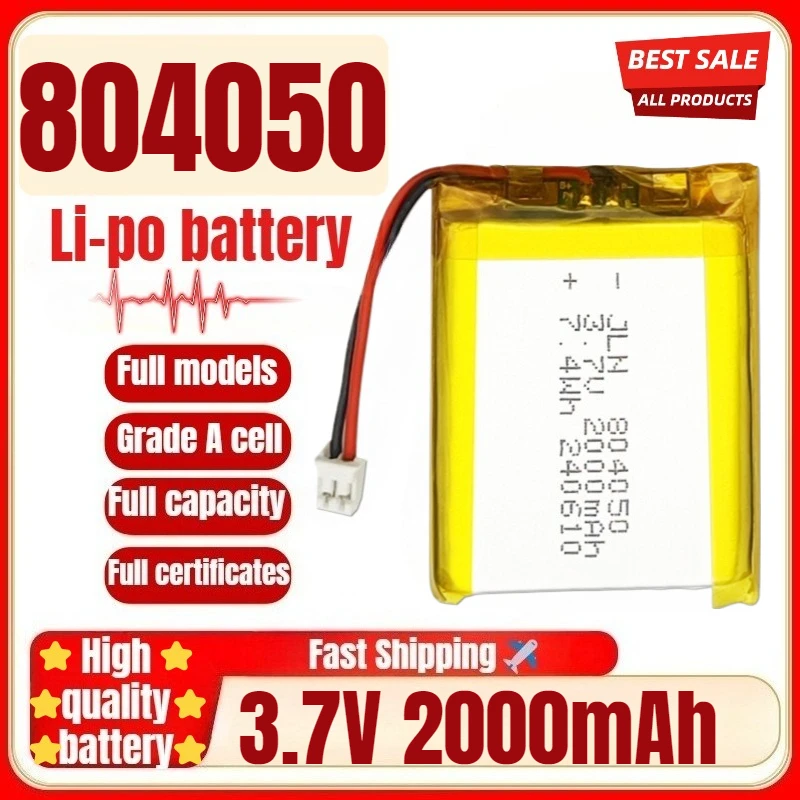 804050 3.7V 2000mAh Polymer Lithium Rechargeable Battery for DIY Power Bank Bluetooth Speaker Solar Light LED Lamp Toys Game
804050 3.7V 2000mAh Polymer Lithium Rechargeable Battery for DIY Power Bank Bluetooth Speaker Solar Light LED Lamp Toys Game