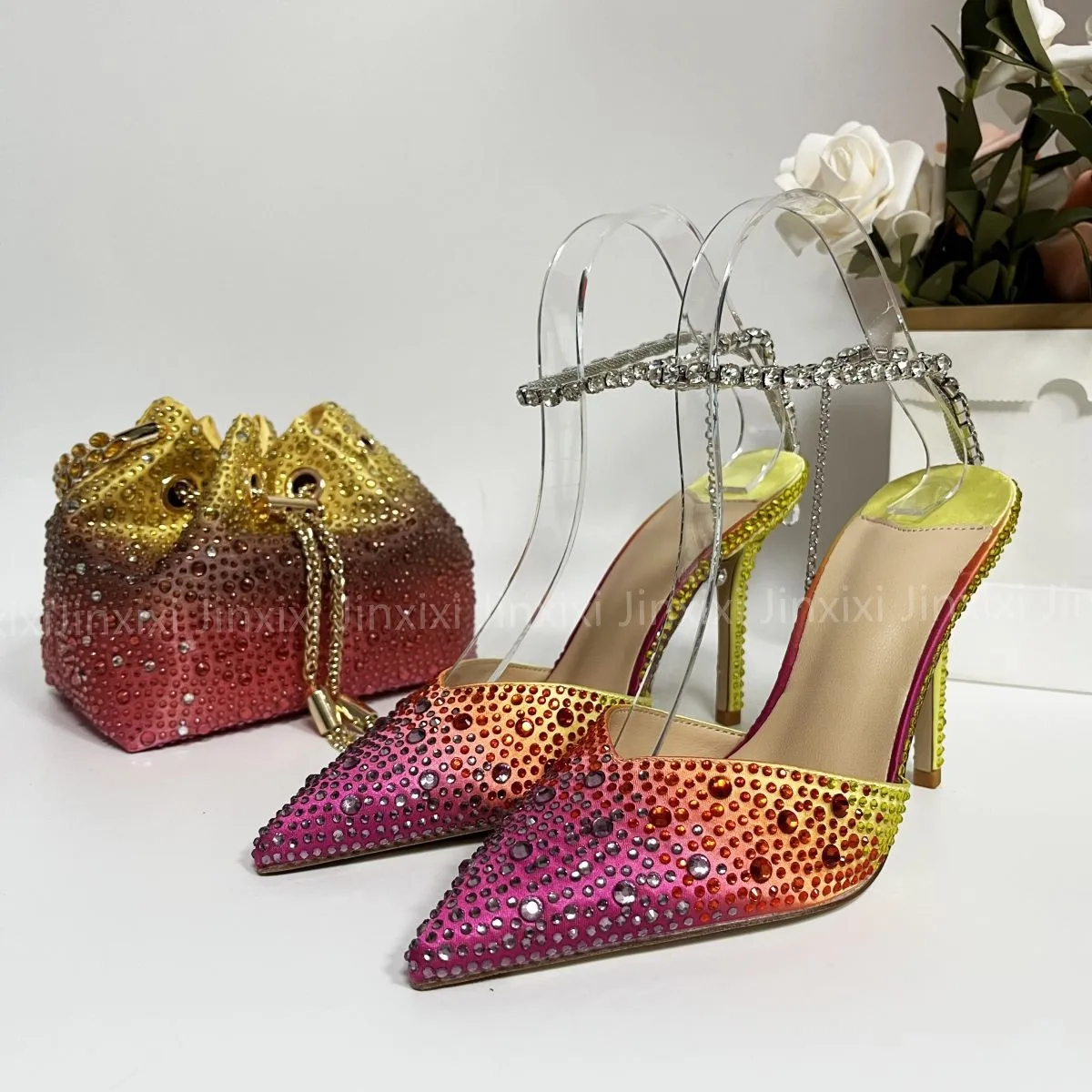 Jinxixi Shoe and Bag Set for Party 10cm High Heels for Women Blue Silver Rhinestone Purse Pointed Toe Slingback Wedding Luxury
Jinxixi Shoe and Bag Set for Party 10cm High Heels for Women Blue Silver Rhinestone Purse Pointed Toe Slingback Wedding Luxury